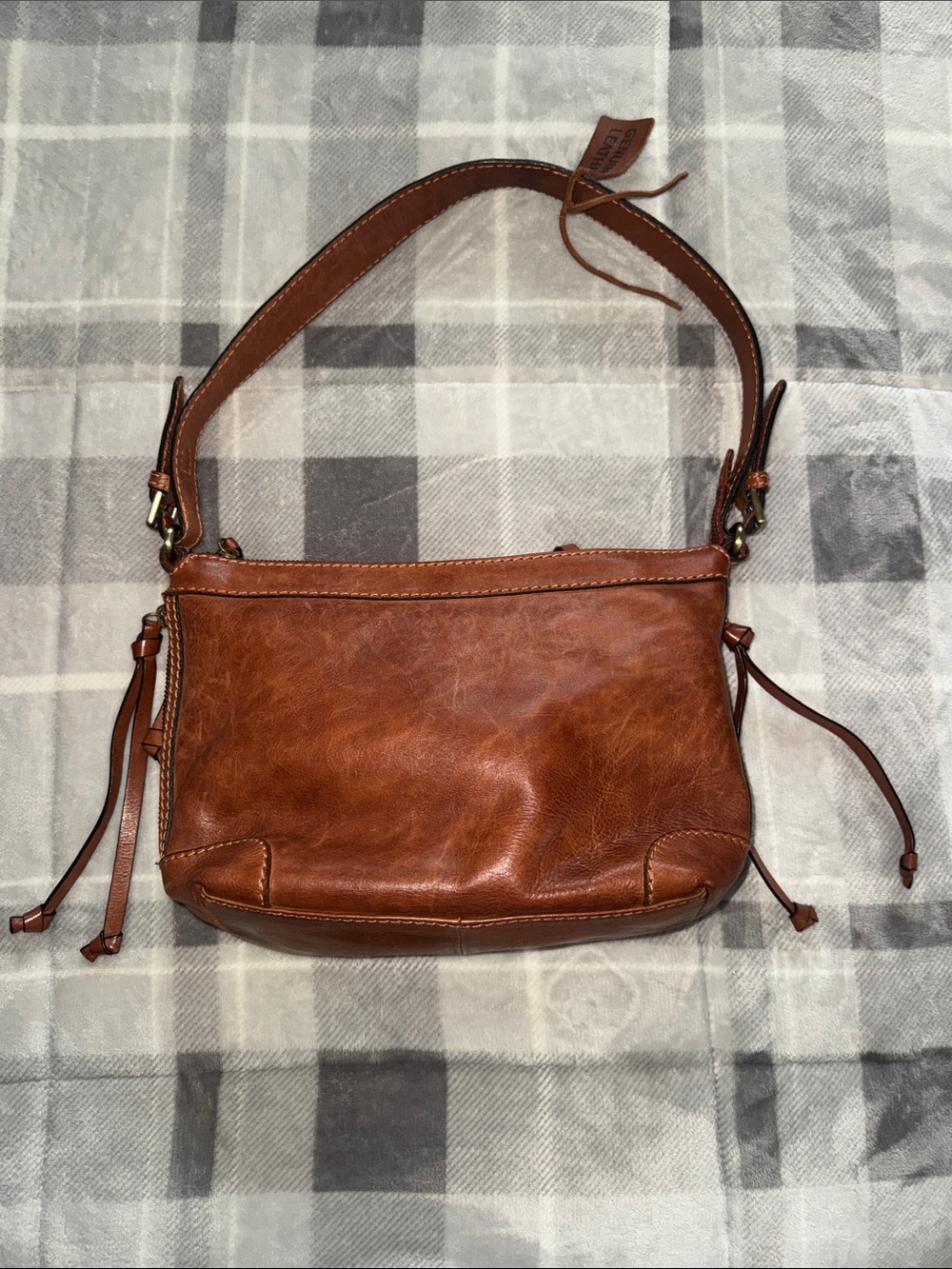 Genuine Leather Shoulder Bag in Cognac Brown - Classic Women's Handbag